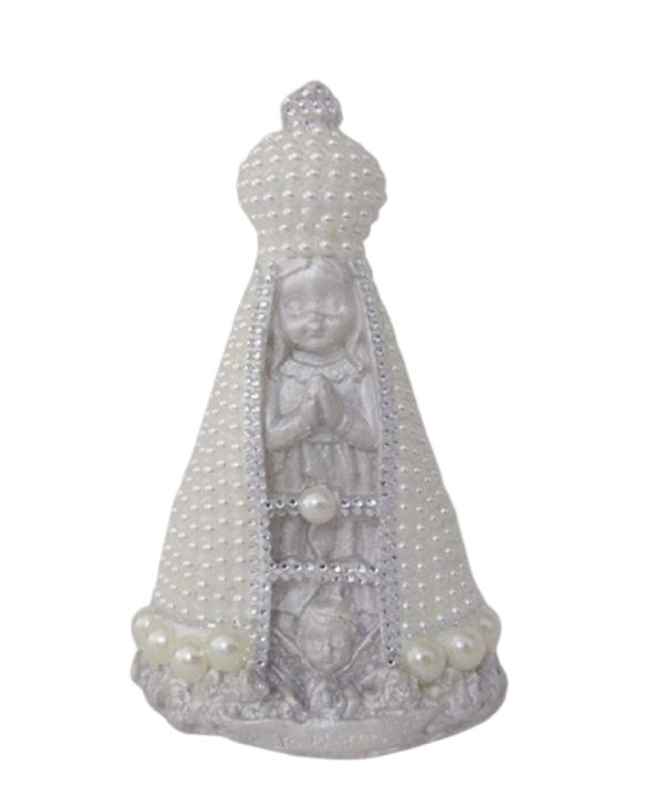 Nossa Senhora Aparecida Branca Baby 15cm com Pérolas