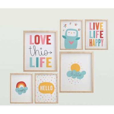 Quadro Infantil Menina 6 un A4 vidro e pendurador