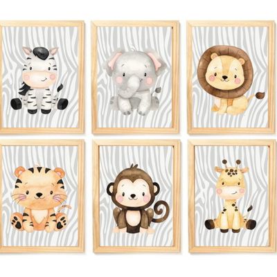 Quadro Infantil Safari 6 un A4 vidro e pendurador