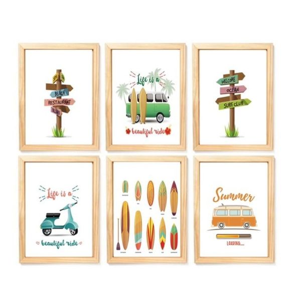 Quadro Infantil Surf 6 un A4 vidro e pendurador