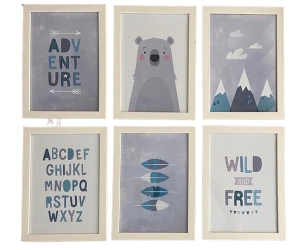 Quadro Infantil Urso 6 un A4 vidro e pendurador