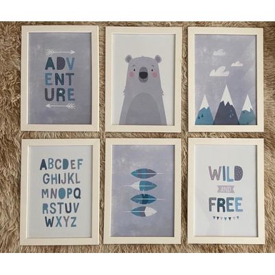 Quadro Infantil Urso 6 un A4 vidro e pendurador