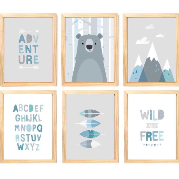 Quadro Infantil Urso 6 un A4 vidro e pendurador