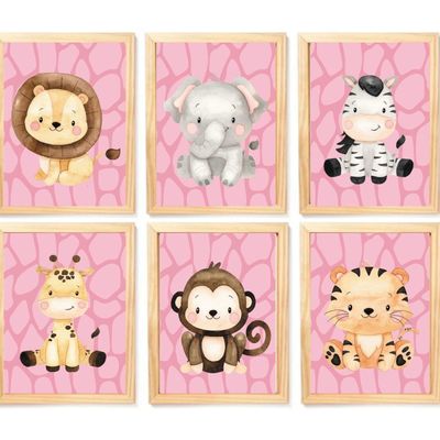 Quadro Infantil Rosa 6 un A4 vidro e pendurador