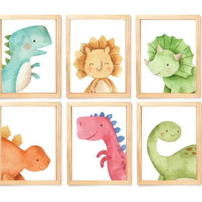 Quadro Infantil Dinossauro 6 un A4 vidro e pendurador