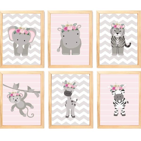 Quadro Infantil Menina 6 un A4 vidro e pendurador