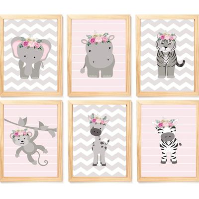 Quadro Infantil Menina 6 un A4 vidro e pendurador