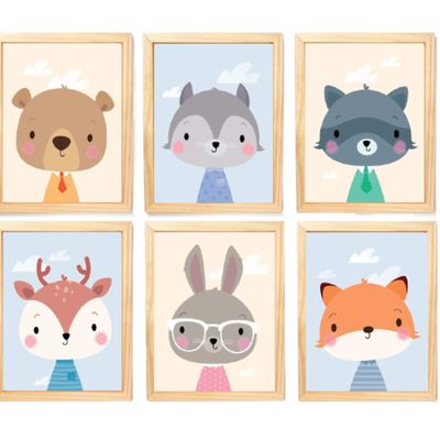 Quadro Infantil Menina 6 un A4 vidro e pendurador