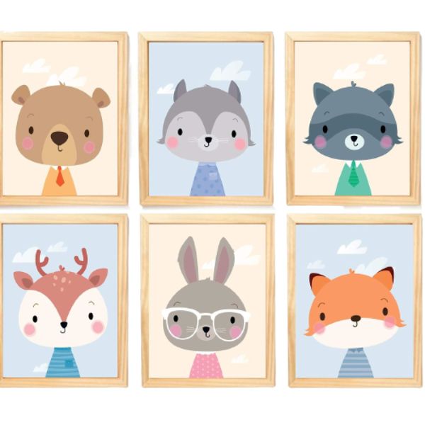 Quadro Infantil Menina 6 un A4 vidro e pendurador