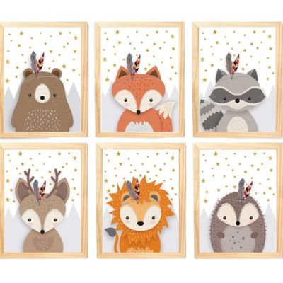 Quadro Infantil Safari 6 un A4 vidro e pendurador