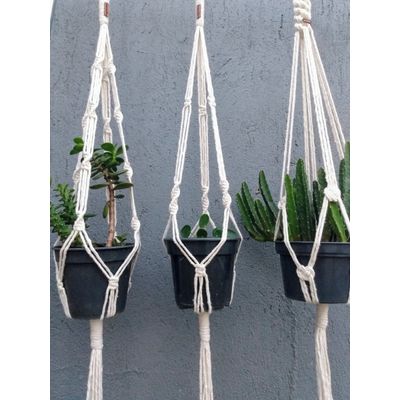 Suporte plantas macramê Trio cor cru