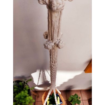 Prateleira suspensa macramê Pipoca Cru madeira Rústica