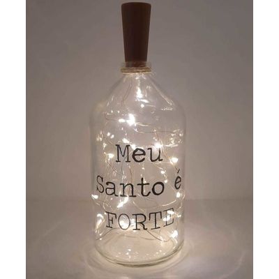 Garrafa decorada luminária Meu Santo é forte