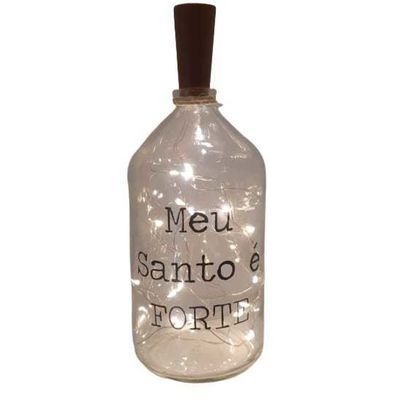 Garrafa decorada luminária Meu Santo é forte