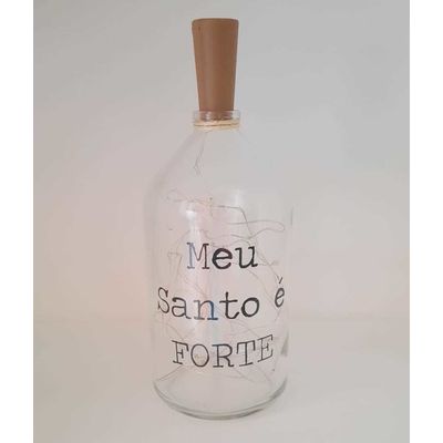 Garrafa decorada luminária Meu Santo é forte