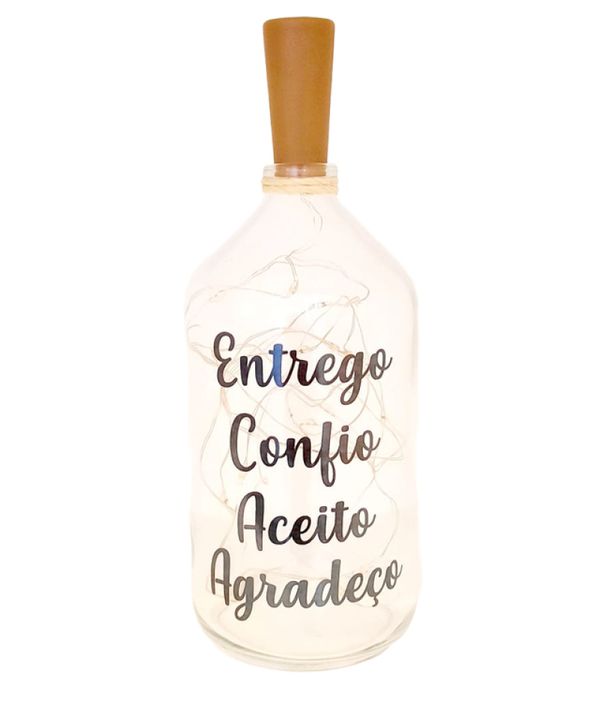 Garrafa decorada luminária Entrego, confio
