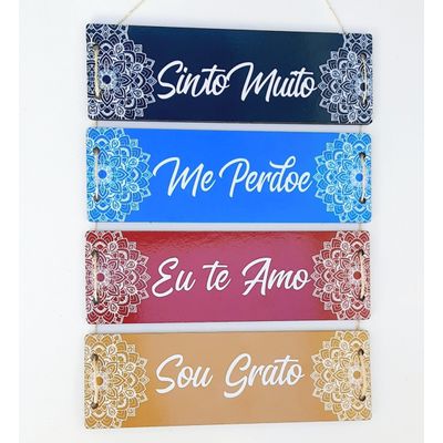 Placa MDF Sinto muito, me perdoe, eu te amo, sou grato