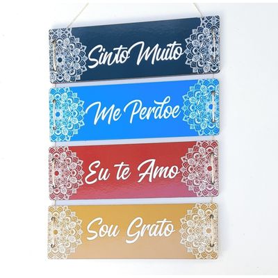 Placa MDF Sinto muito, me perdoe, eu te amo, sou grato