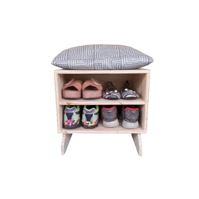 Sapateira madeira Puff branco cinza