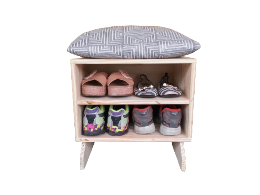 Sapateira madeira Puff branco cinza