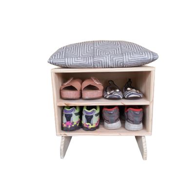 Sapateira madeira Puff branco cinza