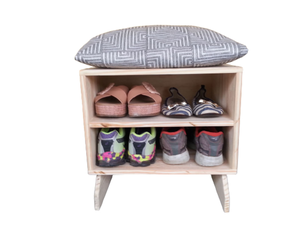 Sapateira madeira Puff branco cinza