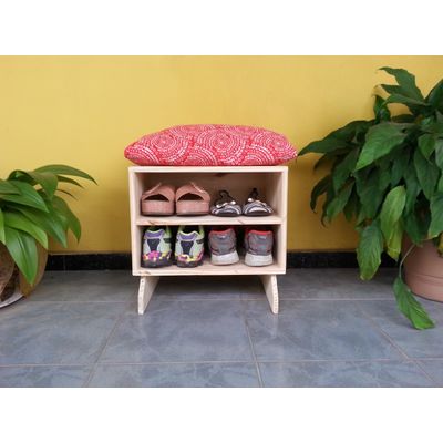 Sapateira madeira Puff mandala red