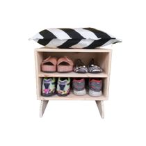 Sapateira madeira Puff chevron preto e branco