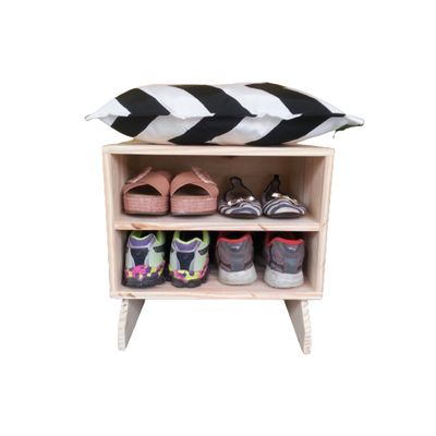Sapateira madeira Puff chevron preto e branco