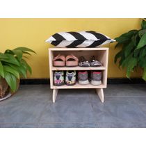 Sapateira madeira Puff chevron preto e branco