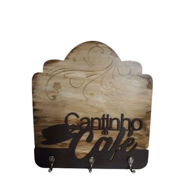 Suporte xícaras canecas madeira 3 ganchos