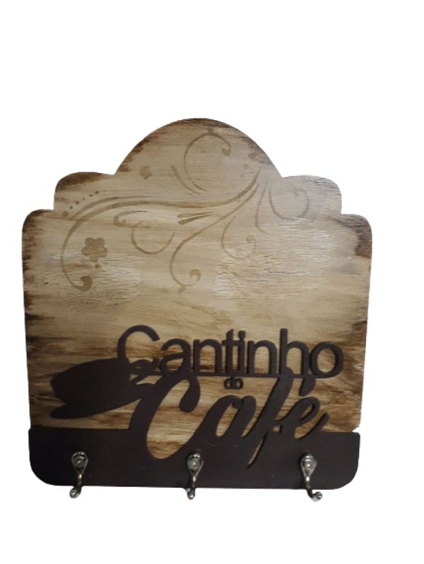 Suporte xícaras canecas madeira 3 ganchos