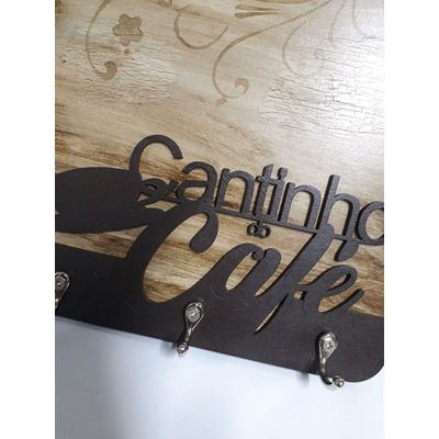 Suporte xícaras canecas madeira 3 ganchos