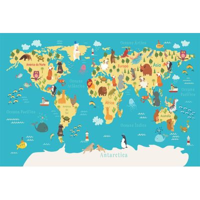 Quebra cabeça mapa mundi ilustrativo - 98 x 51 45 peças