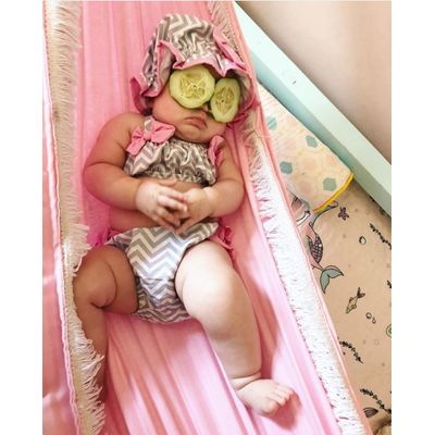 Rede berço bebê infantil brim até 30kg Montessoriana rosa