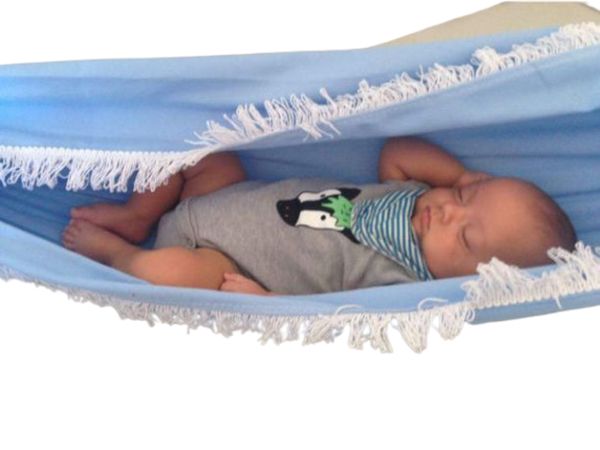Rede berço bebê infantil brim até 30kg Montessoriana azul