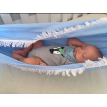 Rede berço bebê infantil brim até 30kg Montessoriana azul