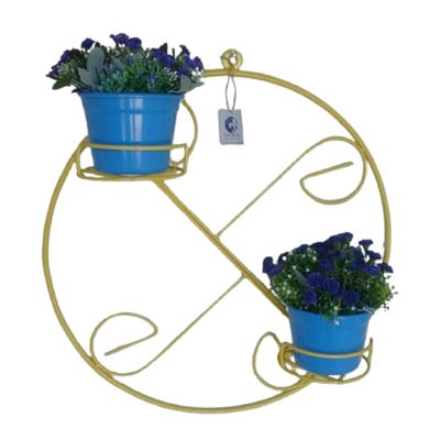 Suporte Ferro Plantas Redondo Colonial 2 Vasos Amarelo