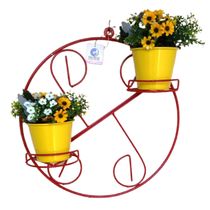 Suporte Ferro Plantas Redondo Colonial 2 Vasos Vermelho