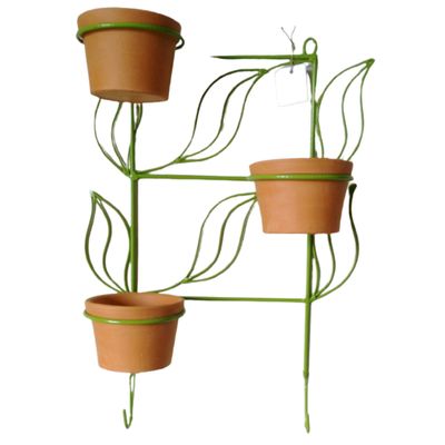 Suporte Ferro Para Plantas 3 Vasos e 2 Ganchos - Verde