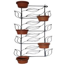 Suporte Ferro Para Plantas Folhas 5 Vasos - Preto