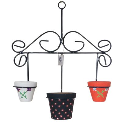 Suporte em Ferro na cor Preta Para Plantas Retro 3 Vasos