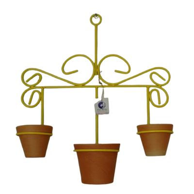 Suporte Ferro Para Plantas Retro 3 Vasos - Amarelo