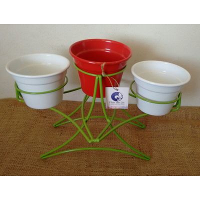 Suporte Ferro de mesa 3 vasos - Pequeno - Verde