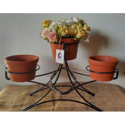 Suporte Ferro de mesa para 3 vasos - Grande - Preto