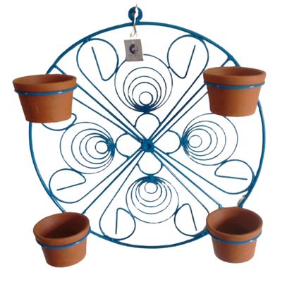 Suporte Ferro Mandala cor azul para 4 vasos