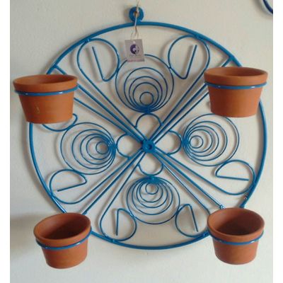 Suporte Ferro Mandala cor azul para 4 vasos
