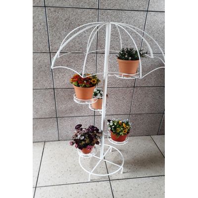 Suporte Plantas Guarda chuva Pedestal Branco 5 Vasos