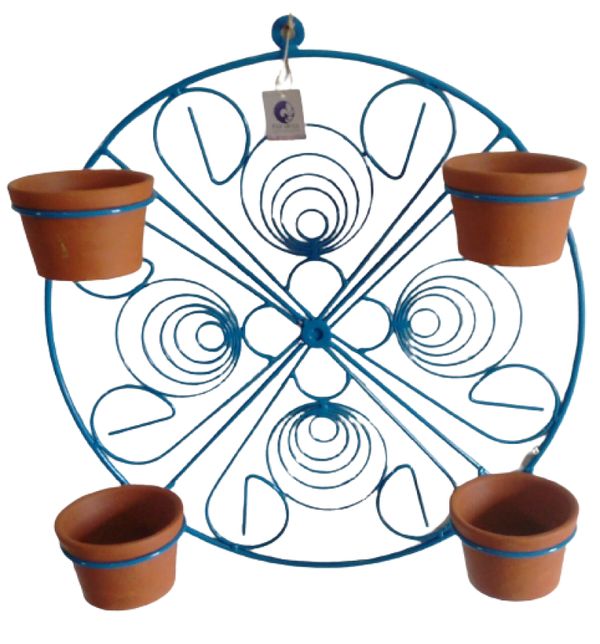 Suporte ferro Mandala para 4 vasos - Azul
