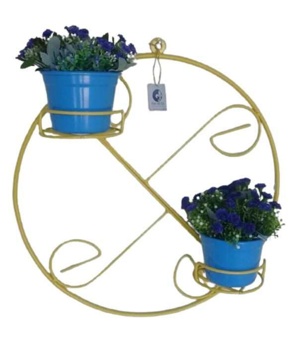 Suporte Ferro Plantas Redondo Colonial 2 Vasos - Amarelo